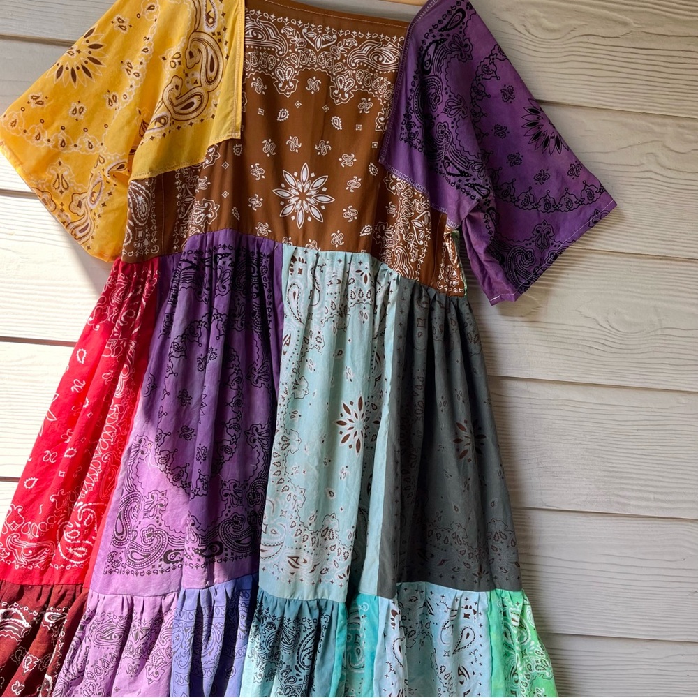Rainbow | Handmade Earthy Voluminous Maxi Bandana Dress SKU 04294 - Picture 7 of 16